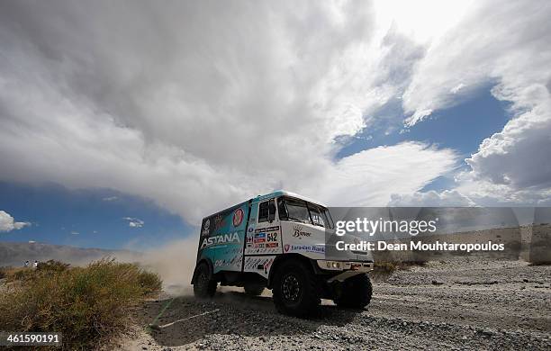 Artur Ardavicius, Alexey Nikizhev and Radim Kaplanek of Kazakhstan for Tatra Bonver Dakar Project compete during Day 5 of the 2014 Dakar Rally on...