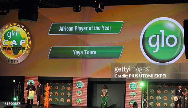 Winner of CAF African Footballer of the Year Award and Manchester City midfielder Yaya Toure shown on the screen during the award ceremony in Lagos...