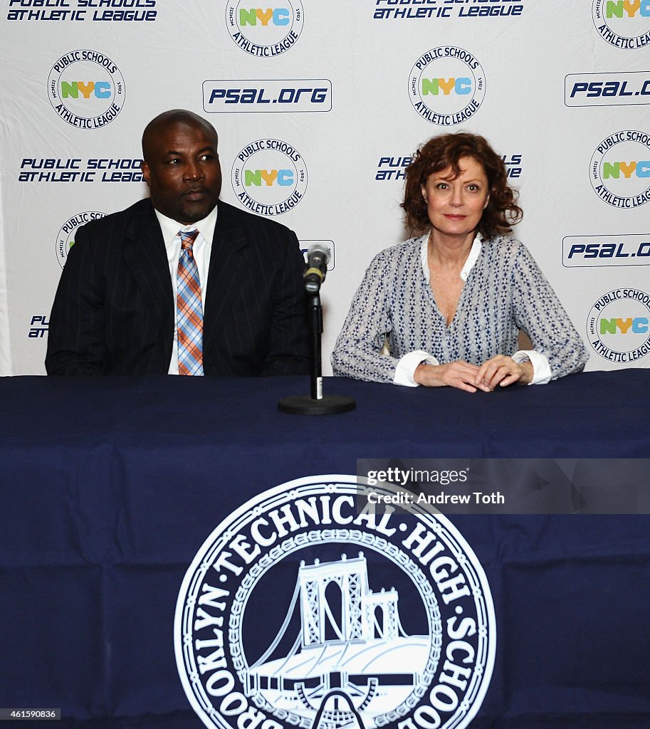 Susan Sarandon Visits Brooklyn Technical  High School to Donate Table Tennis Tables on Behalf of SPiN New York and STIGA