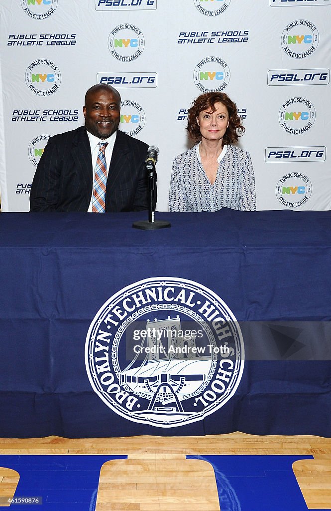 Susan Sarandon Visits Brooklyn Technical  High School to Donate Table Tennis Tables on Behalf of SPiN New York and STIGA