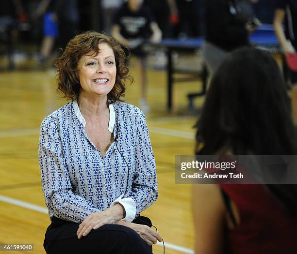 Susan Sarandon visits Brooklyn Technical High School to donate table tennis tables on behalf of SPiN New York and STIGA on January 15, 2015 in New...