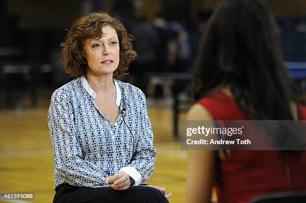 Susan Sarandon visits Brooklyn Technical High School to donate table tennis tables on behalf of SPiN New York and STIGA on January 15, 2015 in New...