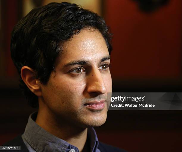 Maulik Pancholy attends the media day for the new cast of the Broadway hit 'It's Only A Play' at Sardi's Restaurant on January 13, 2015 in New York...