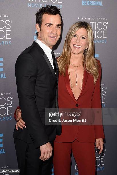 Actors Justin Theroux and Jennifer Aniston attend the 20th annual Critics' Choice Movie Awards at the Hollywood Palladium on January 15, 2015 in Los...