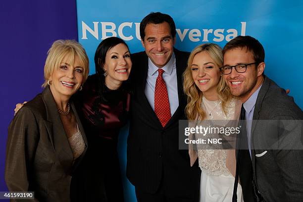 NBCUniversal Press Tour, January 2015 -- "Odd Mom Out" -- Pictured: Joanna Cassidy; Jill Kargman; Andy Buckley; Abby Elliot, Sean Kleier --