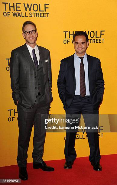 Riza Aziz and Joey McFarland attend the UK Premiere of "The Wolf Of Wall Street" at Odeon Leicester Square on January 9, 2014 in London, England.