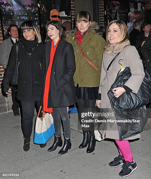 Janet Weiss, Carrie Brownstein, and Corin Tucker of Sleater-Kinney are seen on January 15, 2015 in New York City.