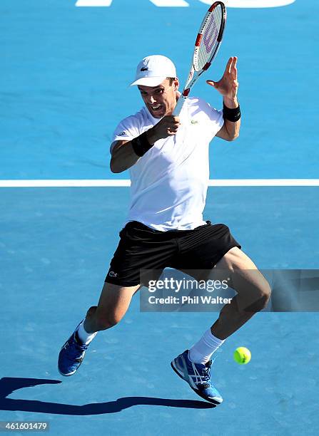 Roberto Bautista Agut of Spain plays a forehand in his semi final match against John Isner of the USA during day five of the Heineken Open at the ASB...