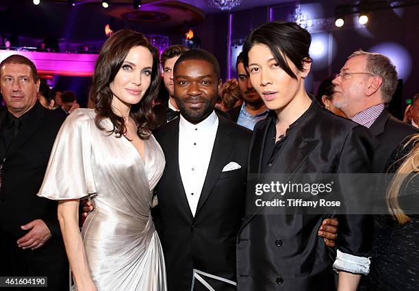 Actors Angelina Jolie, David Oyelowo and Miyavi attend the 20th annual Critics' Choice Movie Awards at the Hollywood Palladium on January 15, 2015 in...