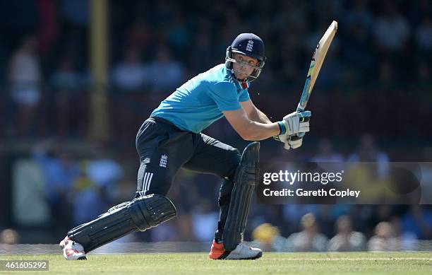 Jos Buttler of England bats during the One Day International series match between Australia and England at Sydney Cricket Ground on January 16, 2015...