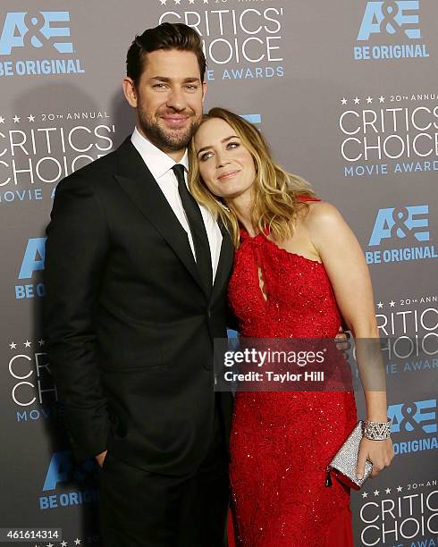 Actor John Krasinski and actress Emily Blunt attends The 20th Annual Critics' Choice Movie Awards at Hollywood Palladium on January 15, 2015 in Los...