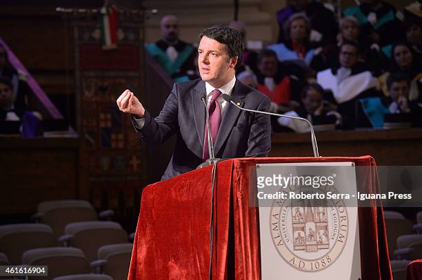 Italian Prime Miinister Matteo Renzi hold his speech during the inauguration of the academic year ceremony at the Aula Magna Santa Lucia on January...