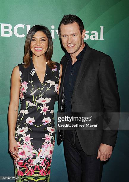 Actress Jessica Szohr and actor Jason O'Mara attend the NBCUniversal 2015 Press Tour at the Langham Huntington Hotel on January 15, 2015 in Pasadena,...