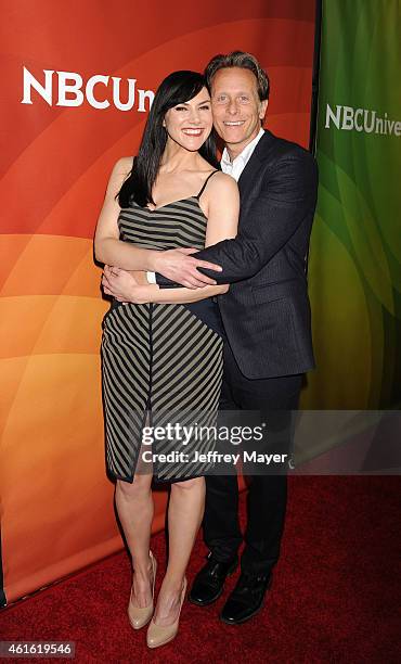 Actress Kyra Zagorsky and actor Steven Weber attend the NBCUniversal 2015 Press Tour at the Langham Huntington Hotel on January 15, 2015 in Pasadena,...