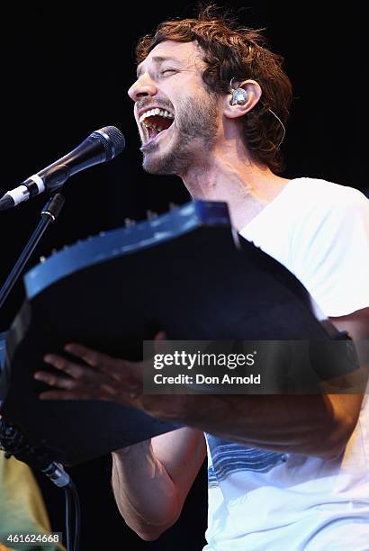 Gotye performs live at Beat The Drum music festival at The Domain on January 16, 2015 in Sydney, Australia. The music festival is to celebrate 40...