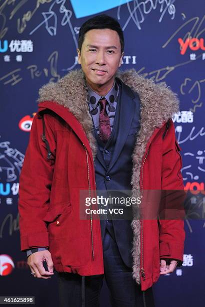 Actor Donnie Yen attends the "2014 Youku Night" at National Aquatics Center on January 16, 2015 in Beijing, China.