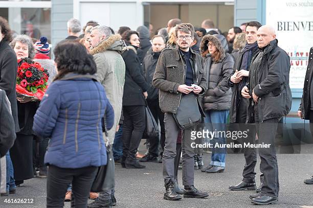Charlie Hebdo cartoonist Renald Luzier aka 'Luz' arrives at the funeral service of Charlie Hebdo editor and cartoonist Stephane Charbonnier aka...