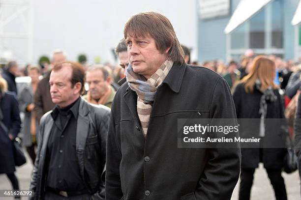 Bernard Thibault, former secretary of the Confederation Generale du Travail between 1999 and 2013, leaves the funeral service of Charlie Hebdo editor...