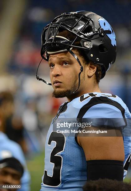 Jessie Rogers of the North Carolina Tar Heels looks on from the sidelines during the Quick Lane Bowl against the Rutgers Scarlet Knights at Ford...