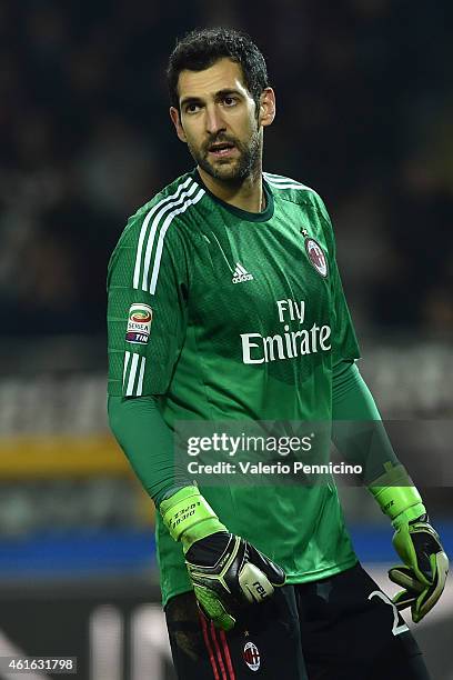 Diego Lopez of AC Milan looks on during the Serire A match between Torino FC and AC Milan at Stadio Olimpico di Torino on January 10, 2015 in Turin,...