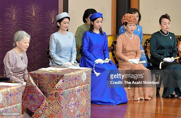 Empress Michiko, Princess Kiko of Akishino, Princess Kako of Akishino, Princess Hanako of Hitachi and Princess Nobuko of Mikasa attend...