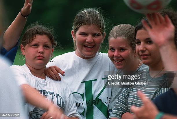 At "fat" Camp Kingsmont during a break in the soccer game, friends hang out. Left to right, Amy Rosenson, of Log Island, N.Y., Marilyn Millard, of...
