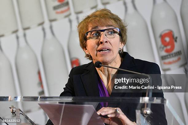 Rita Ghedini president of LegaCoop holds his speech during the inauguration of the Coop Granarolo executive building on January 10, 2015 in Bologna,...