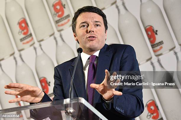 Italian Prime Miinister Matteo Renzi holds his speech at the inauguration of the Coop Granarolo executive building on January 10, 2015 in Bologna,...