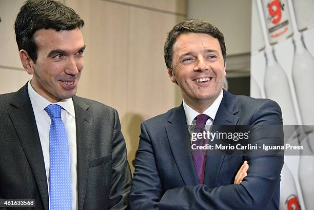 Italian Prime Miinister Matteo Renzi with Maurizio Martina italian government minister for agricultural, forestry and food's politics attends the...