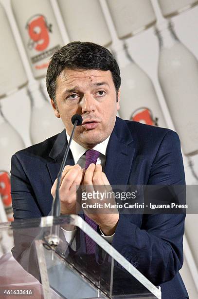 Italian Prime Miinister Matteo Renzi holds his speech at the inauguration of the Coop Granarolo executive building on January 10, 2015 in Bologna,...
