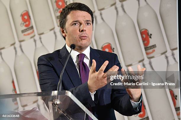 Italian Prime Miinister Matteo Renzi holds his speech at the inauguration of the Coop Granarolo executive building on January 10, 2015 in Bologna,...