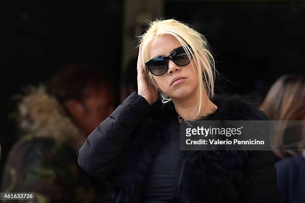 Wanda Nara looks on before the Serie A match between FC Internazionale Milano and Genoa CFC at Stadio Giuseppe Meazza on January 11, 2015 in Milan,...