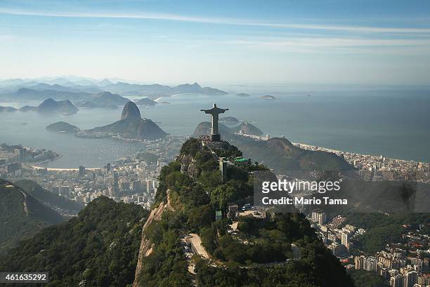 Christ the Redeeemer statue stands on Corcovado mountain on June 27, 2014 in Rio de Janeiro, Brazil.