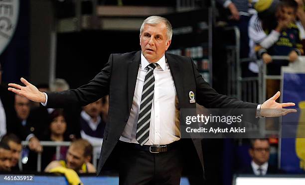 Zeljko Obradovic, Head Coach of Fenerbahce Ulker Istanbul in action during the Euroleague Basketball Top 16 Date 3 game between - Turkish Airlines...