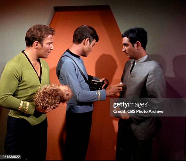 Star Trek the Original Series Season 2 Episode 15 " The Trouble With Tribbles " Pictured from left: William Shatner as Captain James T. Kirk,...