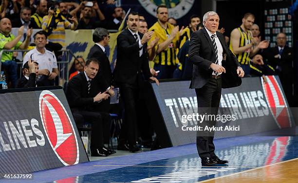 Zeljko Obradovic, Head Coach of Fenerbahce Ulker Istanbul in action during the Euroleague Basketball Top 16 Date 3 game between - Turkish Airlines...