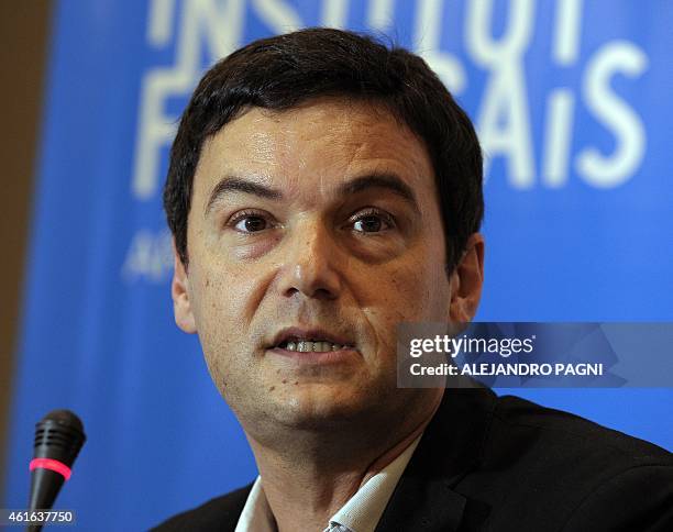 French economist Thomas Piketty speaks during a press conference in Buenos Aires on January 16, 2015. Piketty, author of the book "Capital in the...