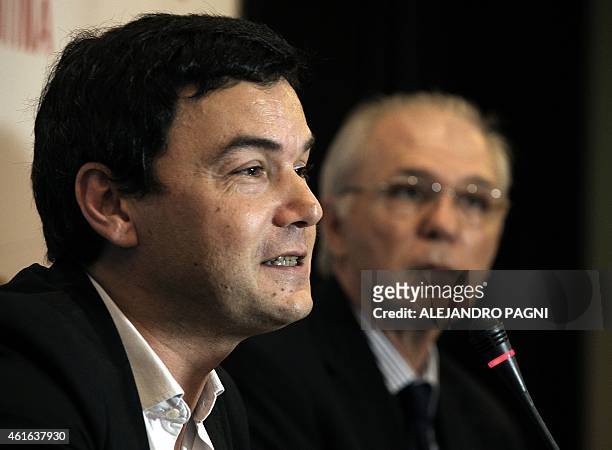 French economist Thomas Piketty speaks during a press conference in Buenos Aires on January 16, 2015. Piketty, author of the book "Capital in the...