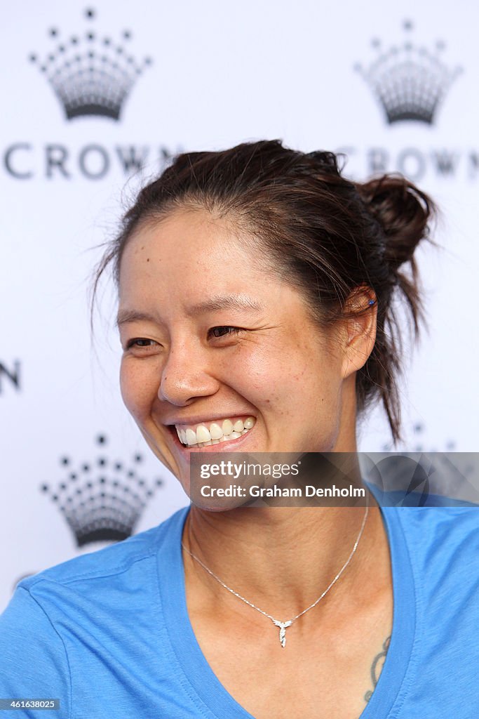Little Li Na Li Na of China poses as she arrives at the Tennis Livesite at Crown ...