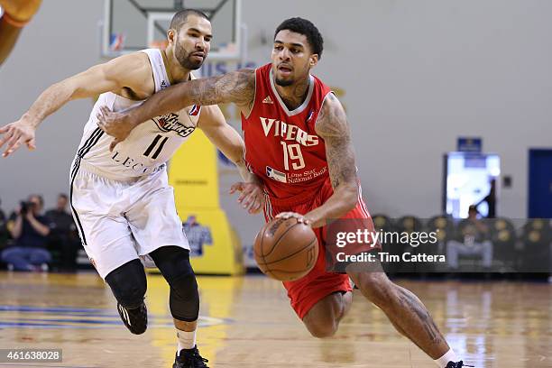 Glen Rice Jr of the Rio Grande Valley Vipers drives to the basket against the Erie Bayhawks during the NBA D-League Showcase game on January 16, 2015...