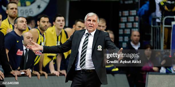 Zeljko Obradovic, Head Coach of Fenerbahce Ulker Istanbul reacts during the Euroleague Basketball Top 16 Date 3 game between - Turkish Airlines...