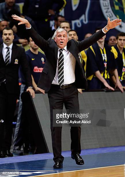 Zeljko Obradovic, Head Coach of Fenerbahce Ulker Istanbul reacts during the Euroleague Basketball Top 16 Date 3 game between - Turkish Airlines...