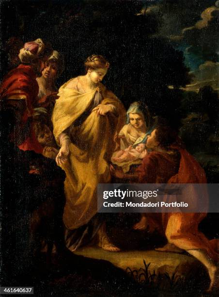 Moses Saved from Waters, by Unknow Artist from Milan, 1700- 1725 ca., 18th Century, oil on canvas. Italy, Lombardy, Milan, Castello Sforzesco, Civic...