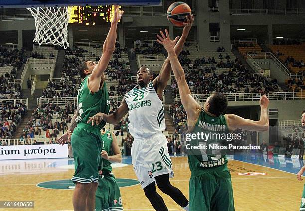 Paulius Jankunas, #13 of Zalgiris Kaunas in action during the Euroleague Basketball Top 16 Date 3 game between Panathinaikos Athens v Zalgiris Kaunas...