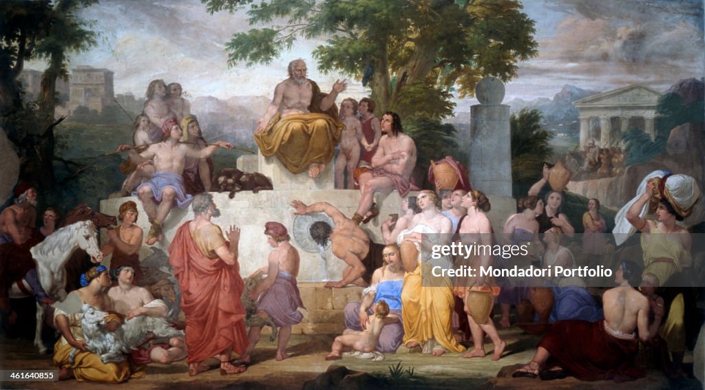 Aesop telling fables, by Pietro Paoletti, 1837, 19th century, fresco
