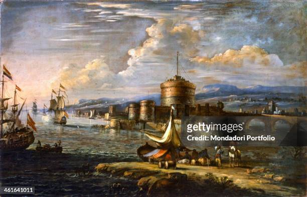 Sea Harbour near Castel Sant'Angelo, by Johann Anton Eisman also known as Isman, 17th century, canvas. Italy, Veneto, Padua, Civic Museums. Whole...