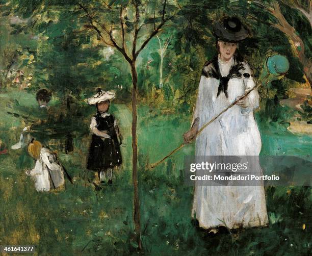 Chasing Butterflies, by Berthe Morisot 19th Century, oil on canvas. France, Paris, Musée d'Orsay. Detail. A woman and some children are chasing...