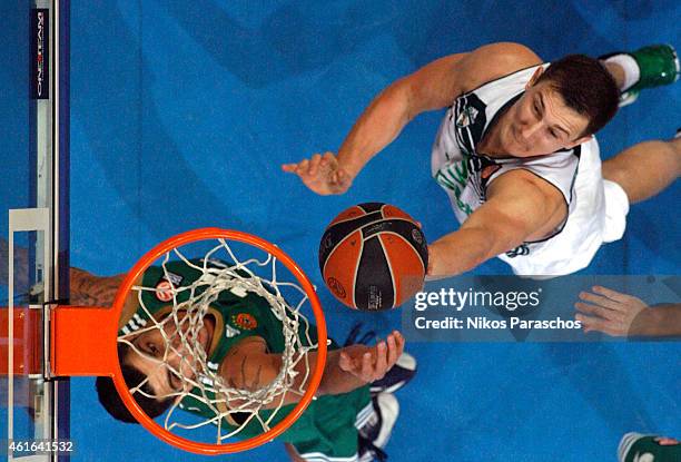 Arturas Gudaitis, #7 of Zalgiris Kaunas in action during the Euroleague Basketball Top 16 Date 3 game between Panathinaikos Athens v Zalgiris Kaunas...