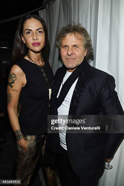 Benedetta Mazzini and Franco Rosso attend the Dsquared2 during the Milan Menswear Fashion Week Fall Winter 2015/2016 on January 16, 2015 in Milan,...