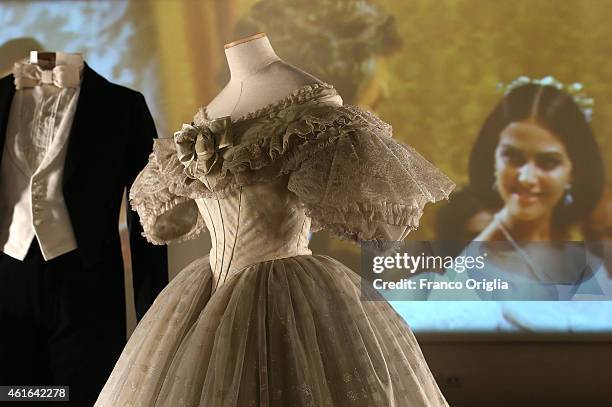 Dresses by Italian costume designer Piero Tosi worn by Burt Lancaster and Claudia Cardinale for the movie 'The Leopard' by Luchino Visconti are shown...